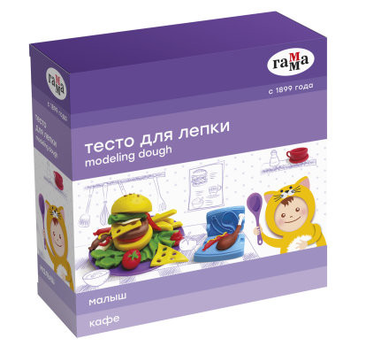 Тесто для лепки Гамма "Малыш. Кафе", 05 цветов, 300г, набор с аксессуарами