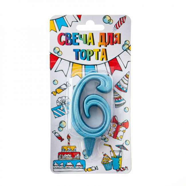 Свеча-цифра "6" 7см "Грация", бирюза, Микрос/Ч46417 (20)