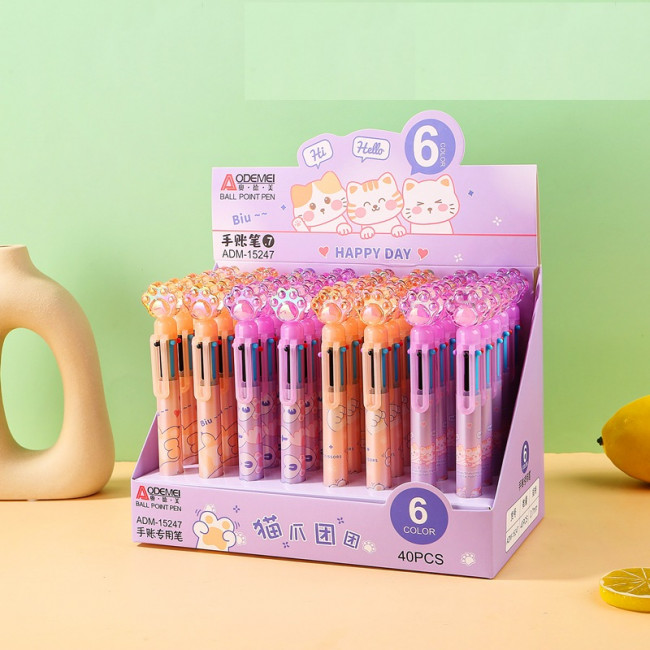 Авторучка 6 цветов 0,5мм "Лапка" Aodemei ADM-15247 (40)
