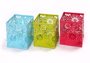 Стакан канцелярский, металлический, квадратный, цветной, с узором, Asmar/AR-806