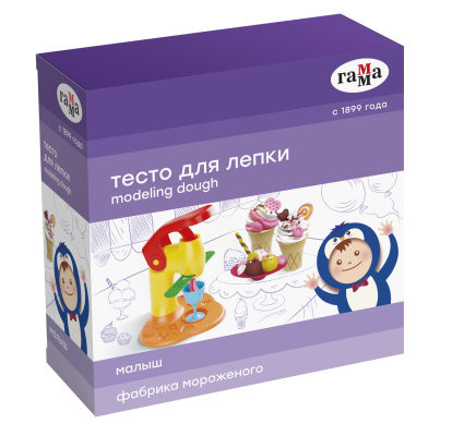 Тесто для лепки Гамма "Малыш. Фабрика мороженого", 04 цвета, 240г, набор с аксессуарами