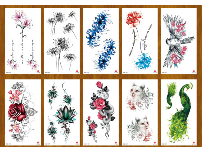Татуировка-наклейка 11,4х21см " Цветочный микс", ч/б, Рыжий Кот/ТА-1764 (10)