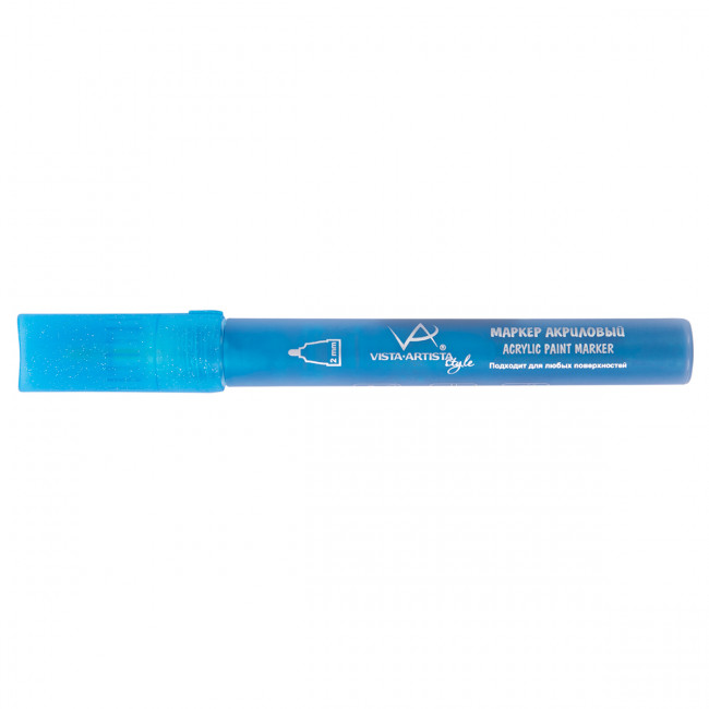 Маркер акриловый 2мм, перо круглое, голубой металлик, 10шт, VISTA-ARTISTA/AMV-01 G03