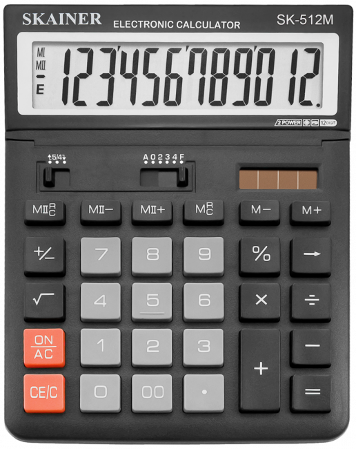 Калькулятор настольный 12-разрядный,  большой, чёрный, размер: 146 x 197 x 27/53мм. SKAINER/SK-512M (10)