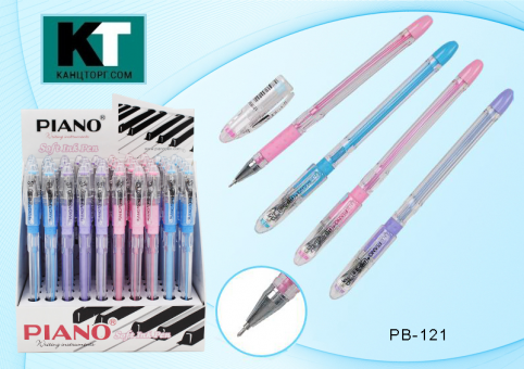 Ручка шариковая 0,5мм синяя "Piano Soft Ink Pen", на масляной основе, прозрачный корпус ассорти, PIANO/PB-121-50 (50)