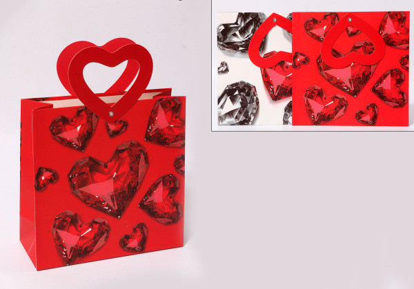 ПАКЕТ ПОДАРОЧНЫЙ БУМАЖНЫЙ "СЕРДЦА"  "ASMAR" РУЧКА В ВИДЕ СЕРДЦА 22*22*9 ПЛОТНОСТЬ 210ГР (12)