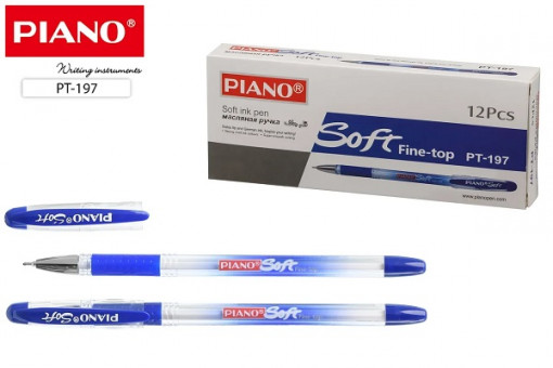 Ручка шариковая 0,5мм синяя "Piano Soft", на масляной основе, белый полупрозрачный корпус, PIANO/PT-197-12 (12)