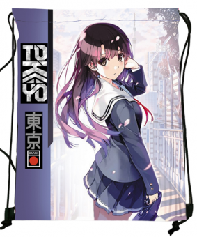 Мешок для обуви  DA-280 "Аниме девушка" розовый полиэстер 33.5*42см, чёрные завязки (1/10/500)