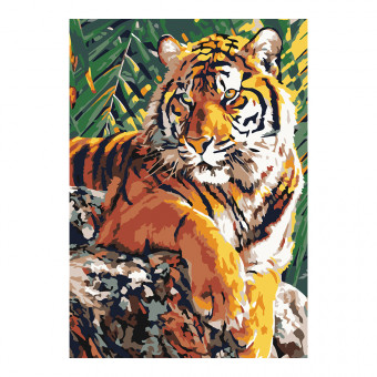 Картина по номерам на картоне 20*28,5 см "Тигр на камне", LORI/Кпн-099