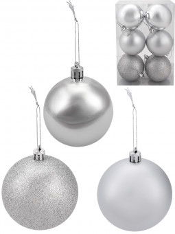 Набор шаров 8см "Серебро" ёлочных, шёлк, бархат, люрекс, 6шт, MILAND/НШ-1407