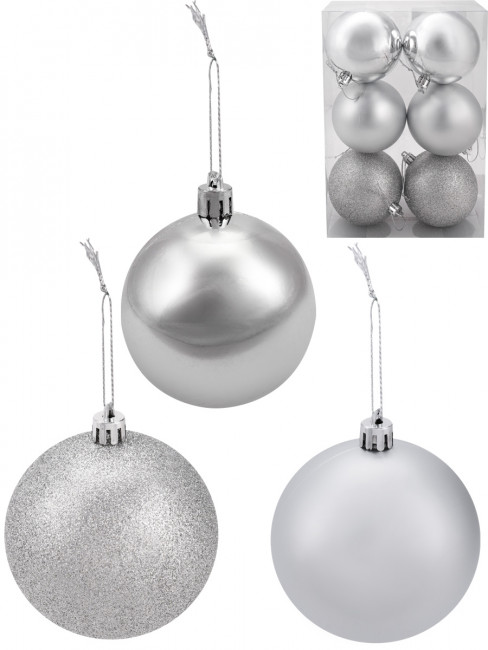 Набор шаров 8см "Серебро" ёлочных, шёлк, бархат, люрекс, 6шт, MILAND/НШ-1407