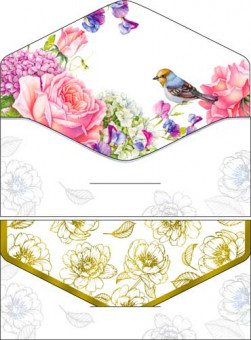 Конверт для денег "Птичка с цветами" 90-71-с (10)