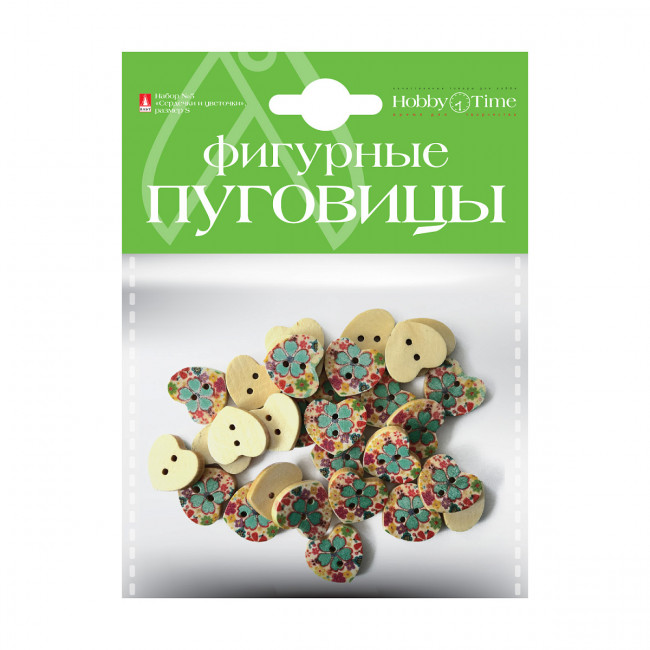 Фигурные пуговицы "Сердечки и цветочки", 3 вида, BV/2-173 Фигурные пуговицы "Сердечки и цветочки", 3 вида, BV/2-173