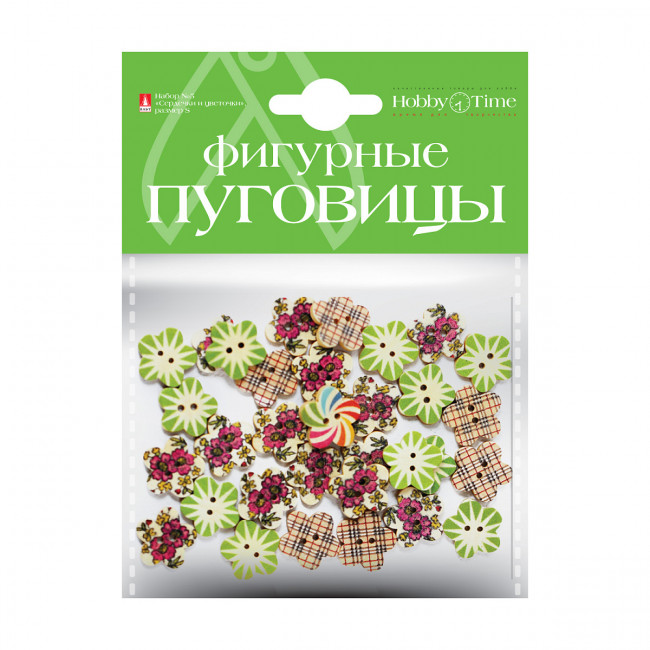 Фигурные пуговицы "Сердечки и цветочки", 3 вида, BV/2-173 Фигурные пуговицы "Сердечки и цветочки", 3 вида, BV/2-173