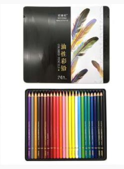 Карандаши 24 цв. Nyoni  CD-396/NY-1 деревянные, заточенные, в металлической коробке рисунок перья №N8520 (1/4/32)
