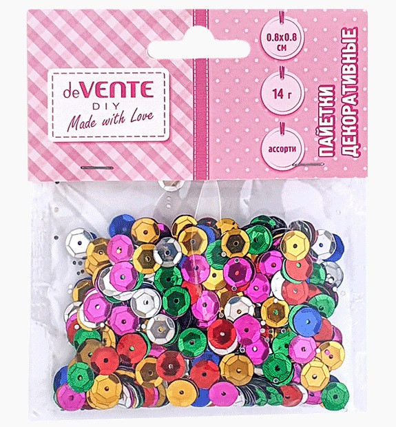 Пайетки декоративные 8х8мм 14 г, "Metallic"  ассорти цветов, deVENTE/8001909