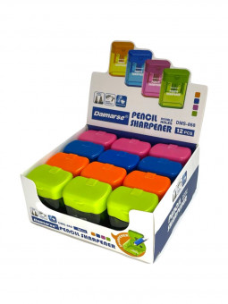 Точилка пластиковая двойная , квадратный контейнер, ассорти 4 цвета, Daimarse/DMS868 (12)