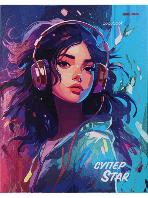 Тетрадь А5 120 клетка "Девушка с наушниками", на кольцах, Prof-Press/120-1566