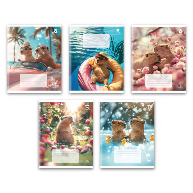 Тетрадь 36 клетка Магистр "Модные капибары", белизна 100% (4 дизайна ассорти) (10/60)