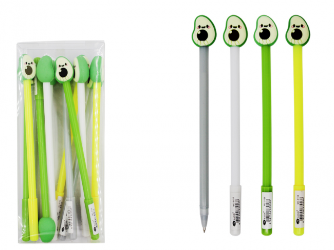 Шариковая ручка: детская; "АВОКАДО"; цветной корпус, съёмный прорезиненный наконечник-авокадо, цвет чернил-синий. (12)