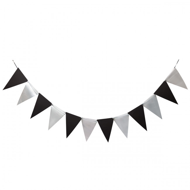 Гирлянда-растяжка 3м, "Вымпелы", цвет черный с серебром, BOOMZEE/GBZ-03 №02