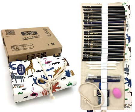 Набор художника 30 предметов для эскизов в тканевом пенале-скрутке на завязках NA-5 , №8136 (1/1/24)