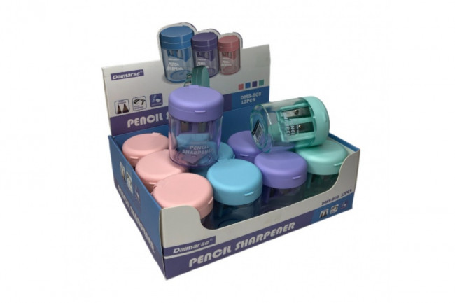 Точилка пластиковая двойная, круглый контейнер, пастельные тона, Daimarse/DMS809 (12)