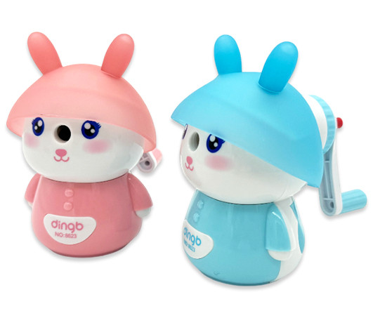 Точилка механическая DingB DE-396 "Зайка в шляпе" двухцветная, 2 режима, 7х11,5х9,5см, ассорти, в уп ПВХ №8623 (1/6/96)