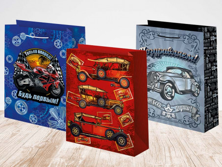 Пакет подарочный 18см х 23см "Ретро машины", мат. лам., Микрос/Ч47364 (12)