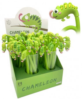 Ручка фигурная гелевая "Хамелеон" (син) 0,5мм игольчатый стержень, прорезиненный корпус, Z20068, CI-172/CH-192 (48/48/1728)