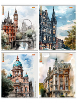 Тетрадь А5 96 линия "Города в акварели", скрепка, Remix/96-9533 (6/48)