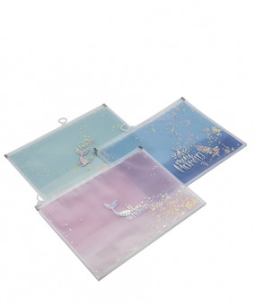 Папка на молнии А-4  CL-8 "Хвост русалки" 33х24.5см, прозрачный матовый пластик, с фигурными блестками, цвета ассорти (12/12/480)