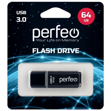 Флеш накопитель (память) USB 3.0, 64GB, цвет черный, Perfeo/PF-C12B064