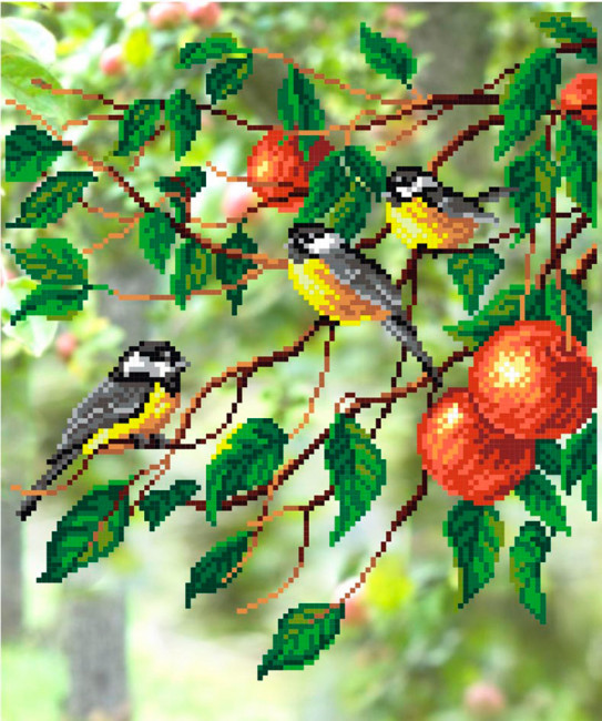 Канва/ткань с рисунком "На яблоневой ветке" для вышивания бисером №3 50см х 40см М.П.Студия/ Г-106