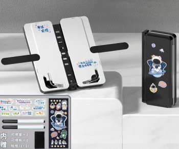 Подставка- пенал для книг WS-5  пластиковая, складная, внутри наклейки и 2 маркера, черно-белая (1/58)