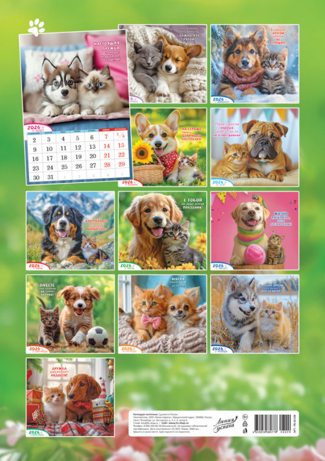 Календарь ригельный 2026г "Кот и пёс. Верные друзья", РБ-26-029