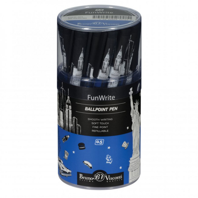 Ручка шариковая 0,5мм синяя "FunWrite. Романтическое путешествие. Нью-Йорк", BV/20-0212/80 (24)