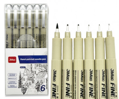 Линеры 6 шт. DK-106 черные (0.05, 0.1, 0.3, 0.6, 0.8, кисть) серый круглый корпус, с клипом, уп ПВХ №6571 (1/27/243)