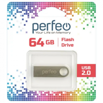 Флеш накопитель (память) USB, M07, 64GB, цвет металл, Perfeo/PF-M07MS064