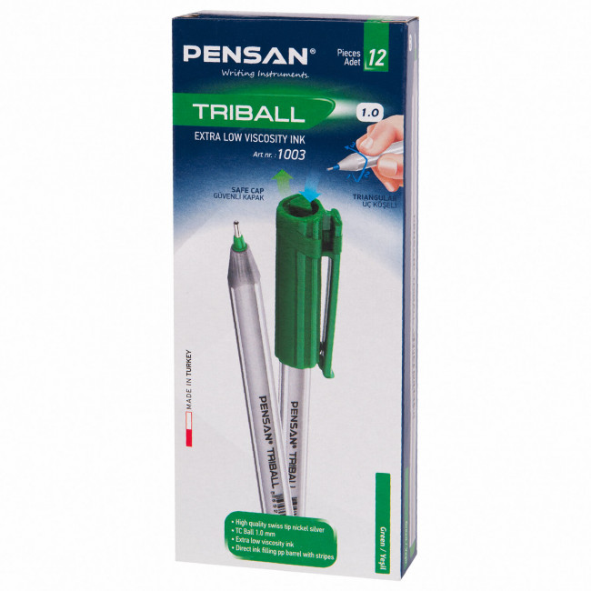 Ручка шариковая зеленая 1,0мм "Triball", PENSAN/1003ЗЕЛ (12)