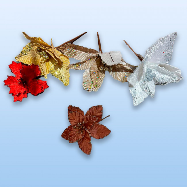 ДЕКОРАТИВНЫЙ ЦВЕТОК, DARLENS «ЦВЕТОК ДЛЯ ЕЛКИ», 13 СМ, АССОРТИ, DL-DRL07797